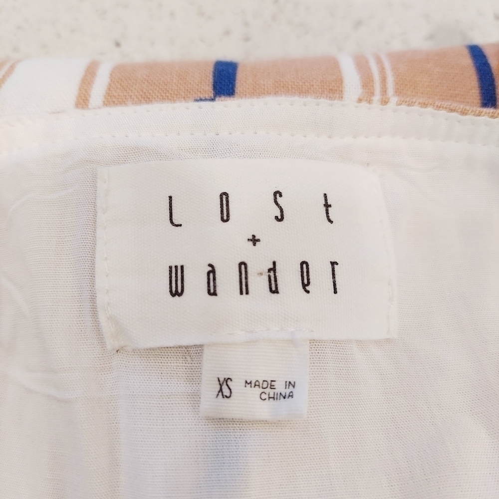 Lost + Wander Sun Dress XS Peach Stripe Button Front Lined Linen Blend NWOT - Picture 7 of 14